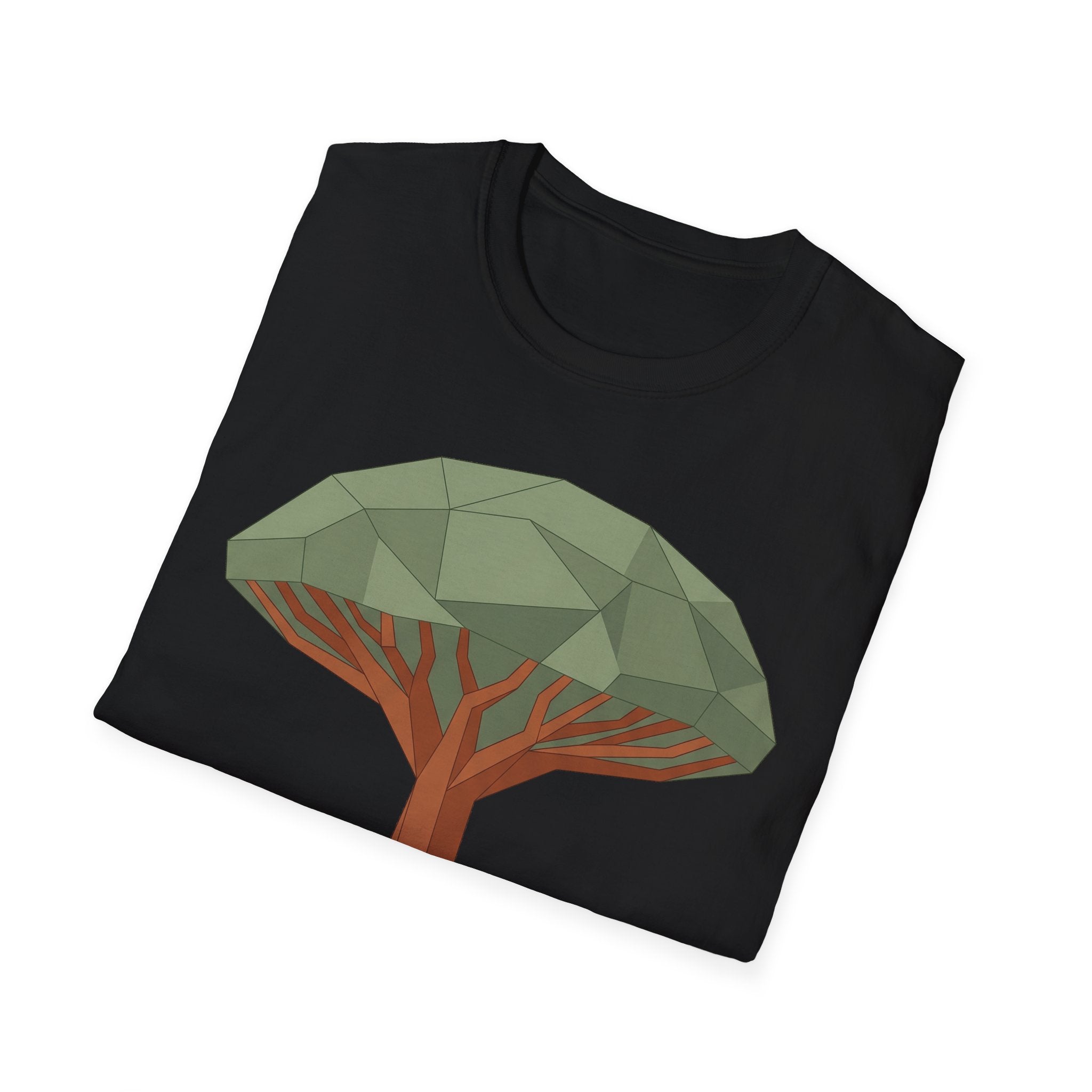 Dragon Blood Tree T-Shirt, black, folded front with geometric dragon blood tree