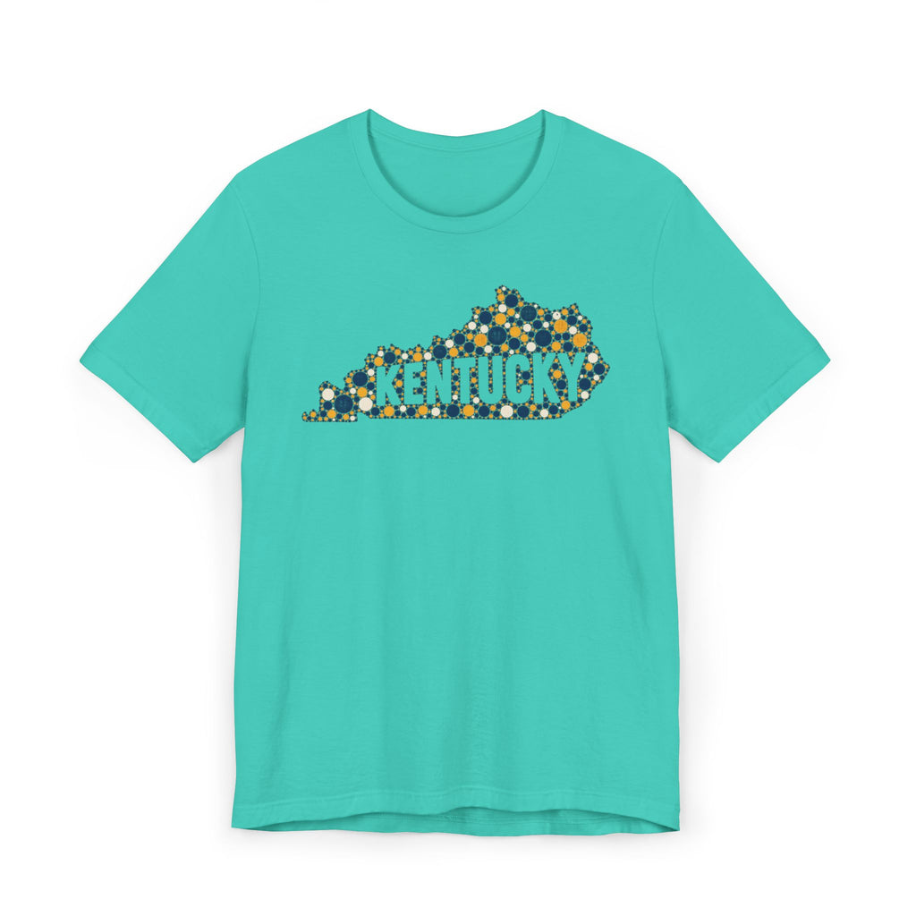 Kentucky State Shape T-Shirt | Blue and Gold Pattern Kentucky Outline Graphic Tee
