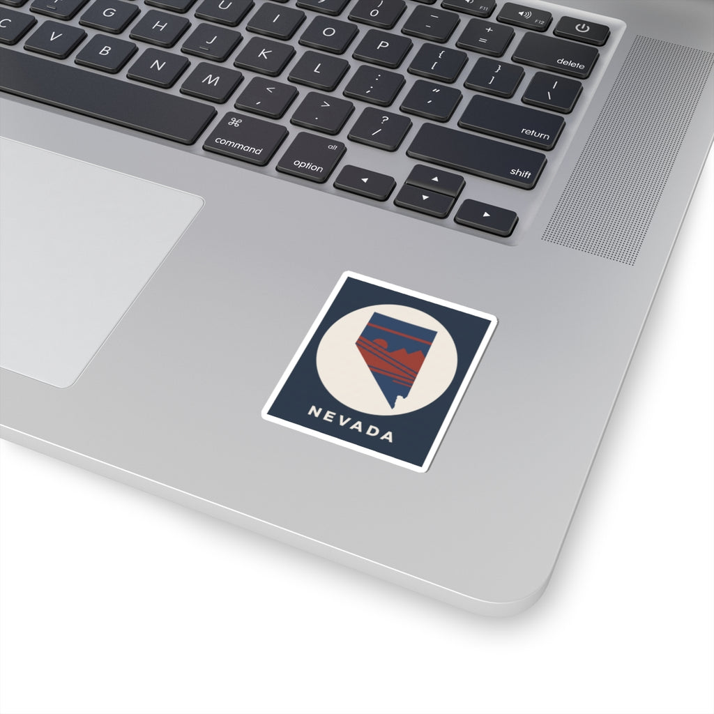 Square Nevada sticker with blue mountain badge and white border, 'NEVADA' text