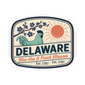 Delaware Blue Hen & Peach Blossom sticker showing sunburst and Est. 1787