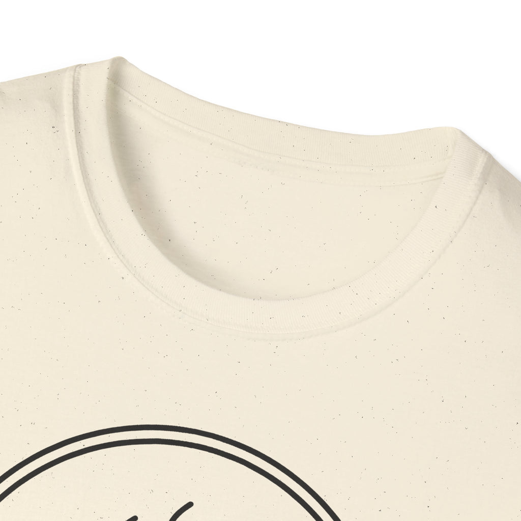Natural cream T-shirt neckline with partial circular coffee graphic print