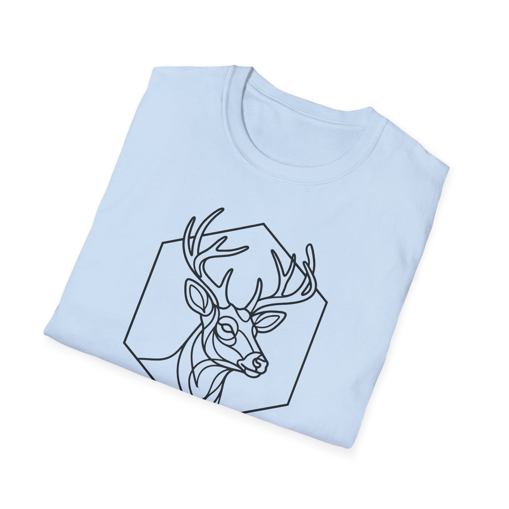 Light blue deer outline T-shirt with geometric hex badge