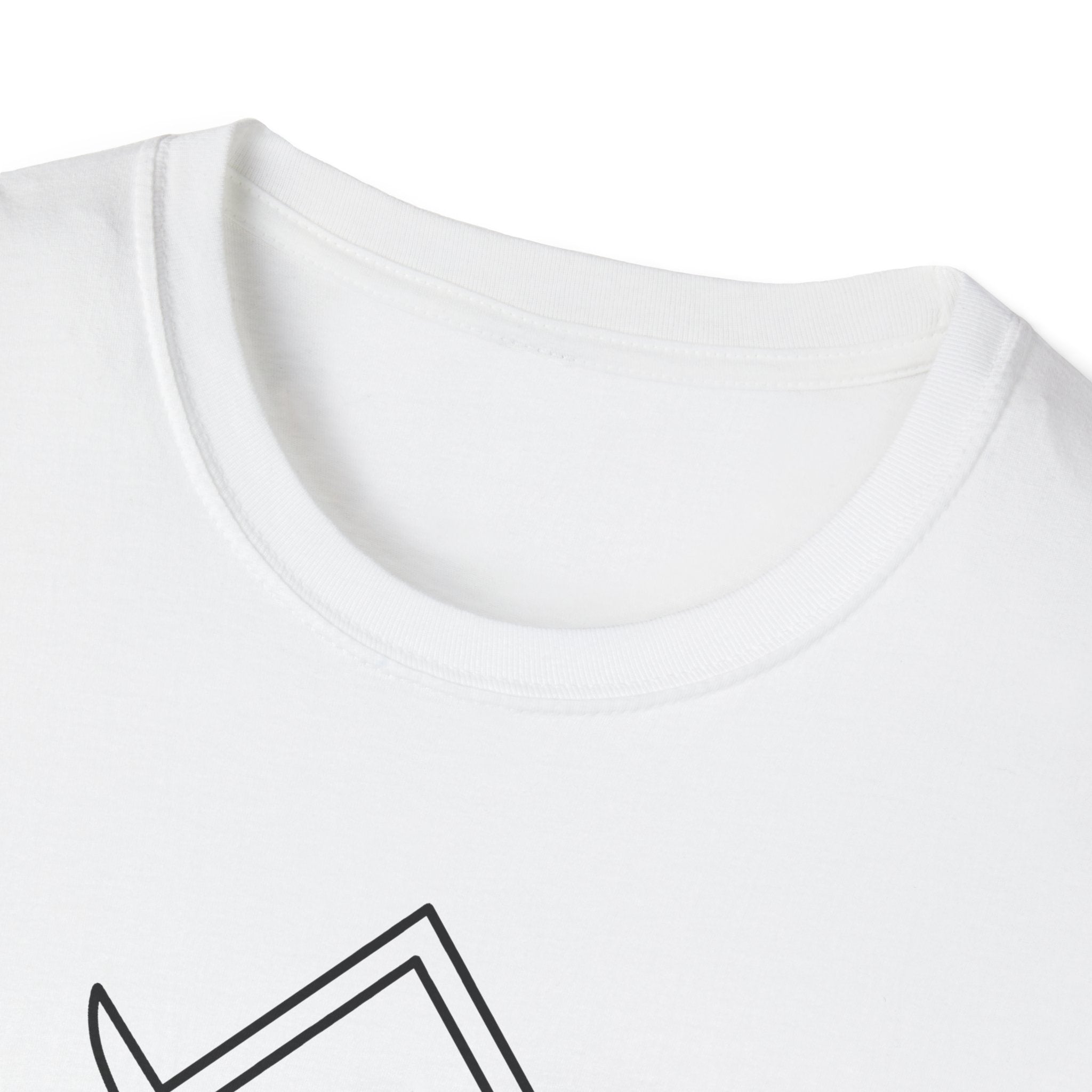 White T-shirt close-up of crew neckline with smooth collar and minimal front detail
