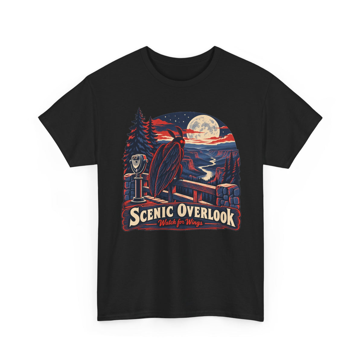 Scenic Overlook Raven T-Shirt, Moonlit Mountain Valley Road Trip Shirt for Men and Women, Vintage Hiking Graphic Tee
