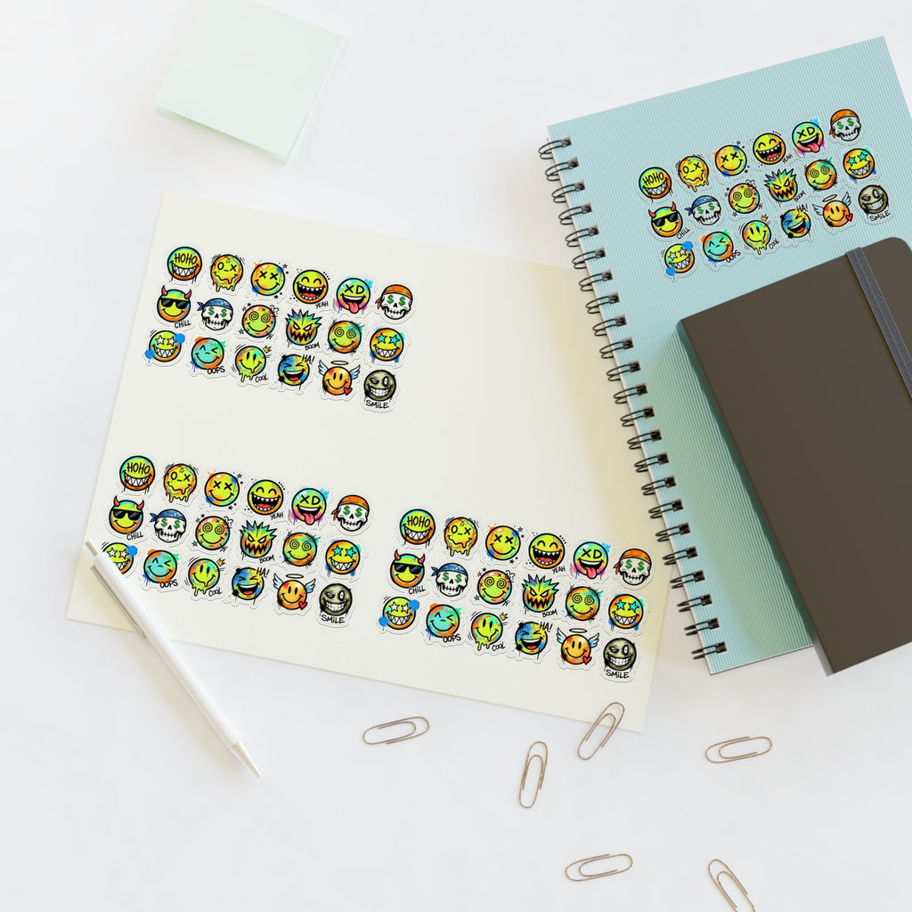 Emoji-Gesichter Stickerbogen mit vielen kleinen Aufklebern, die-cut