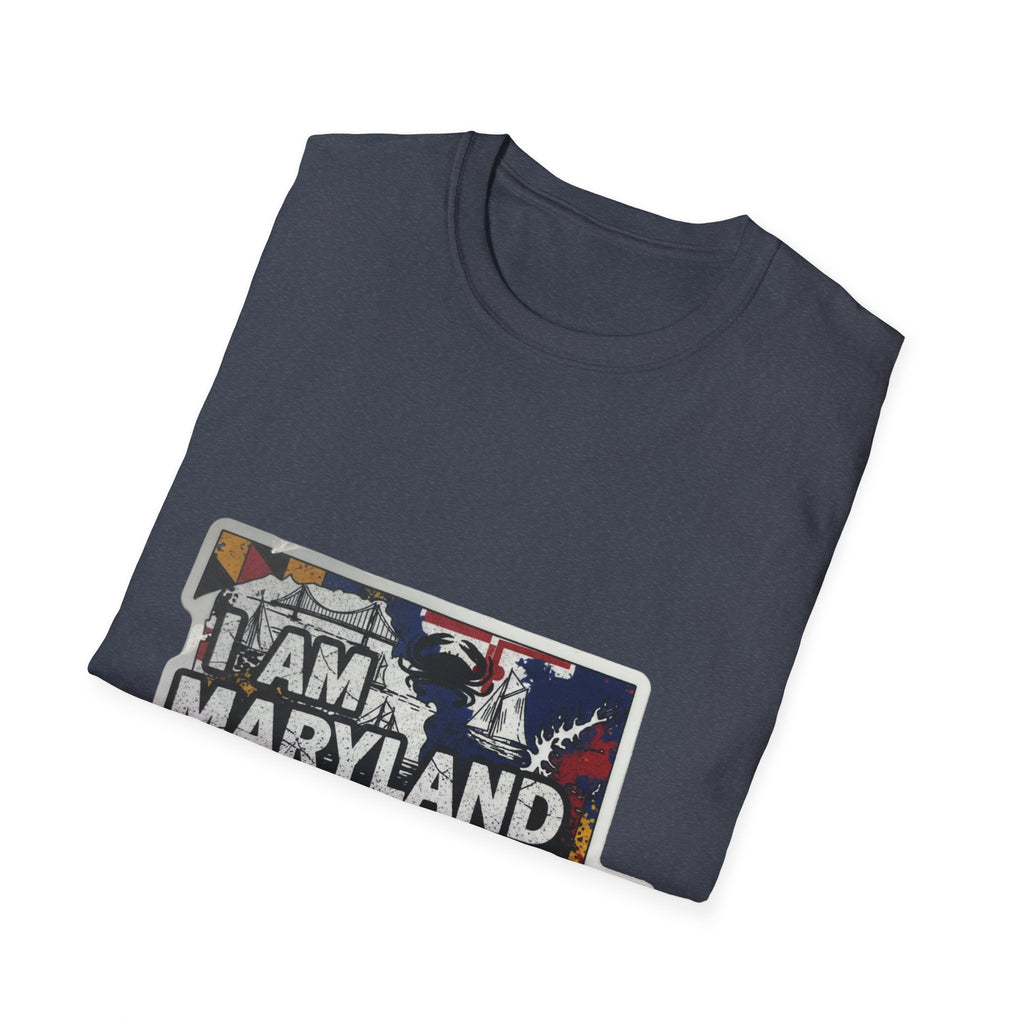 Charcoal heather T-shirt with I AM MARYLAND front graphic panel