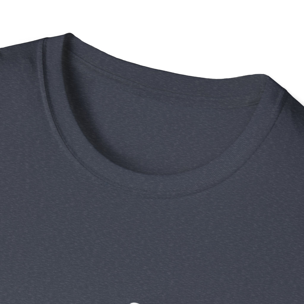 Blue t-shirt crew neck close-up, seam and collar detail visible