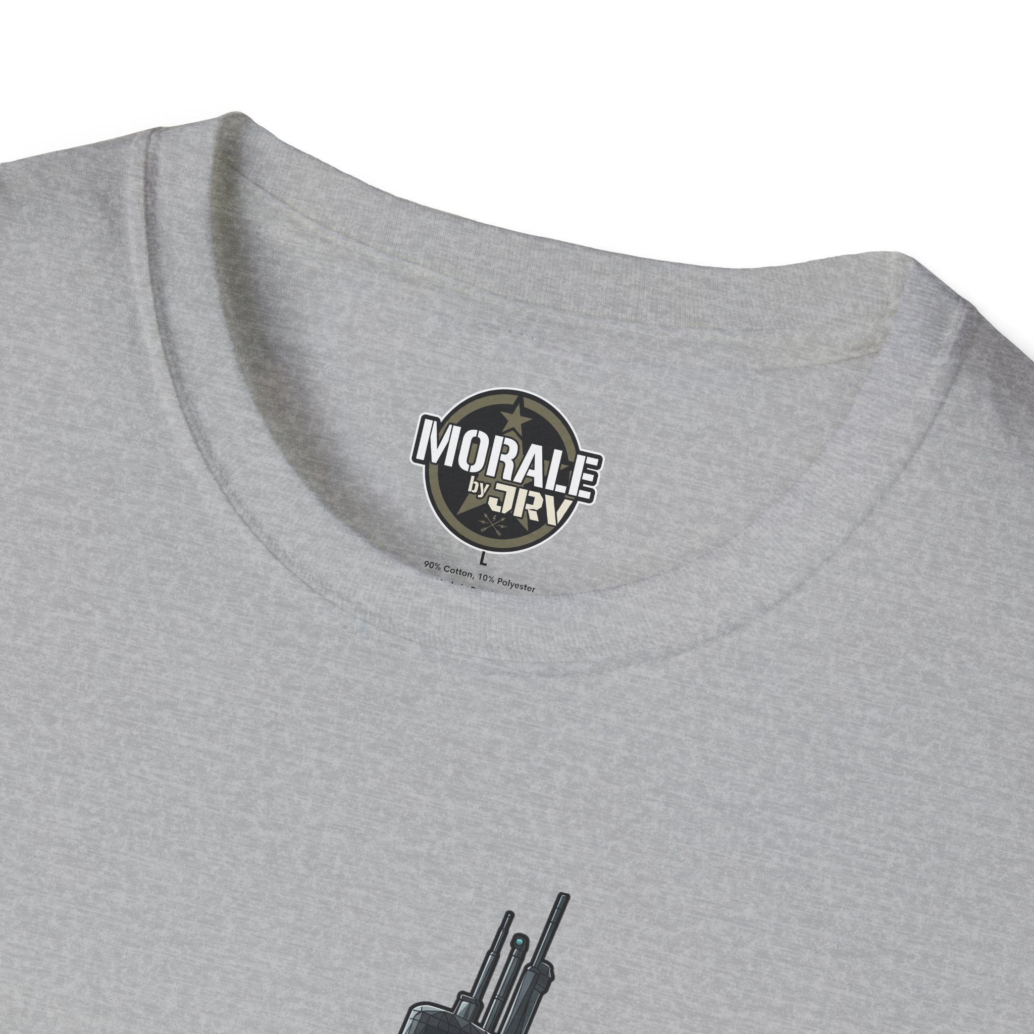 Silent Service T-shirt, heather gray: neckline logo patch and submarine graphic top