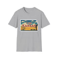 Sport Grey Kansas T-shirt with 'I am KANSAS' state graphic and prairie background