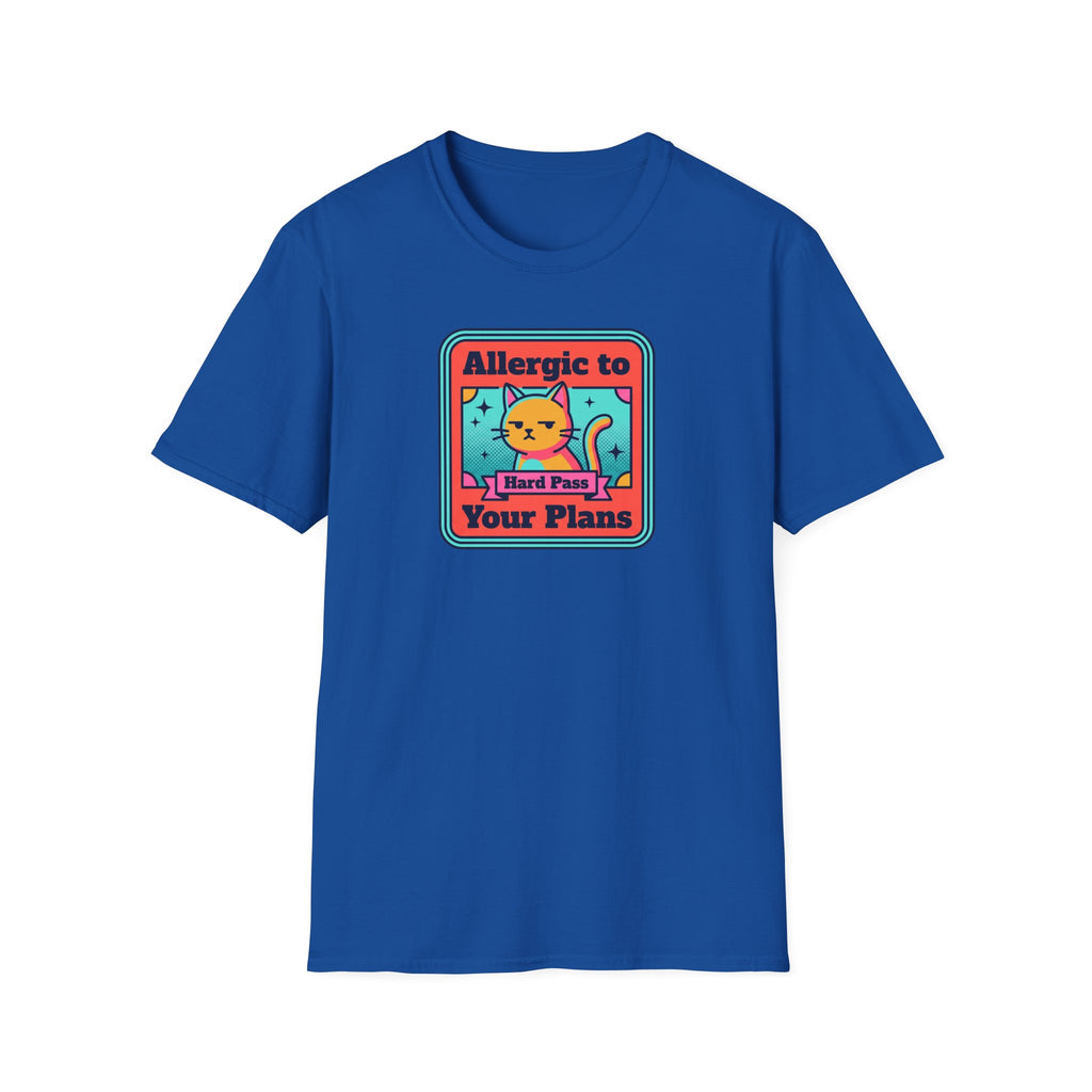 Royal blue cat graphic t-shirt with framed cartoon cat front print