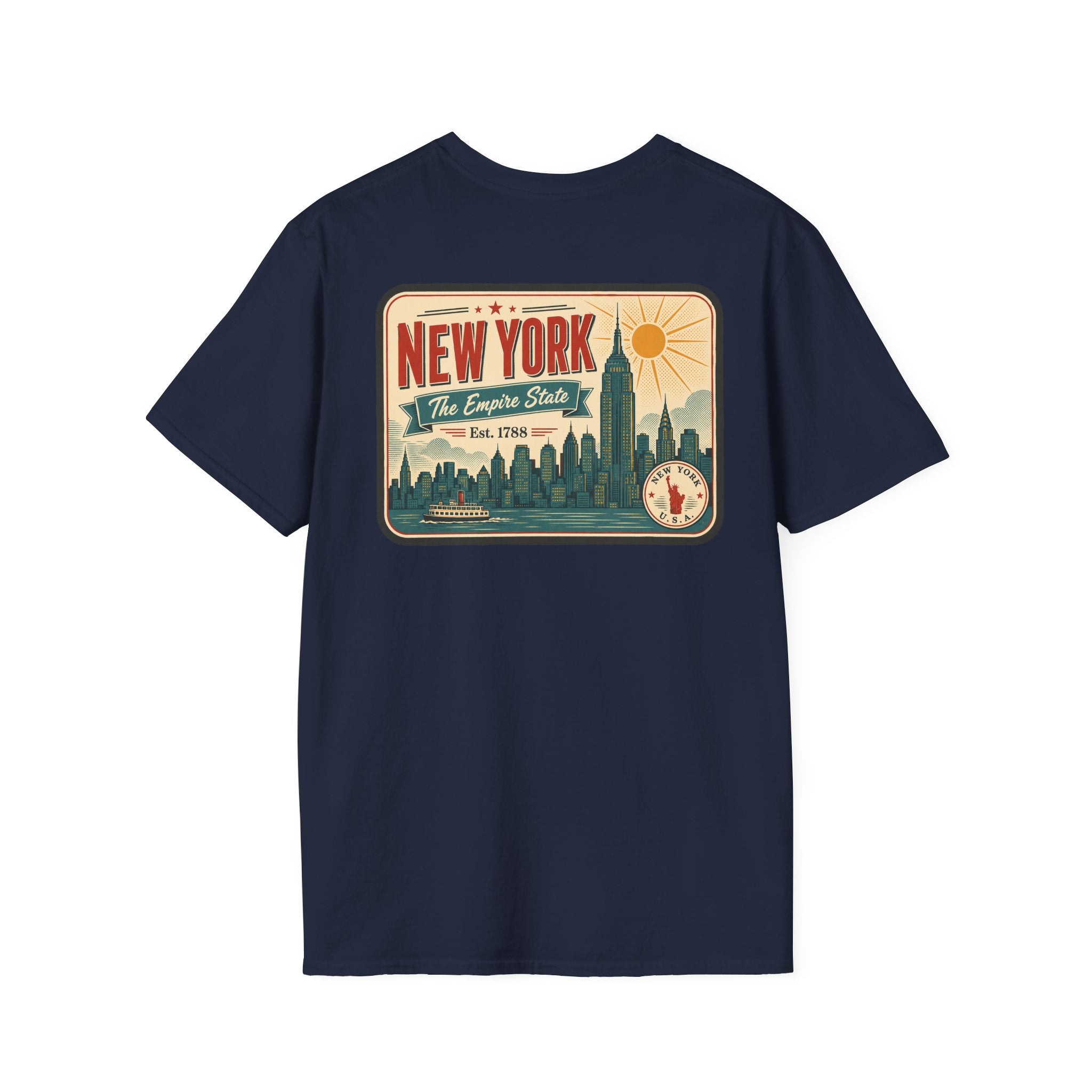 Navy New York skyline graphic T-shirt, short-sleeve crew neck