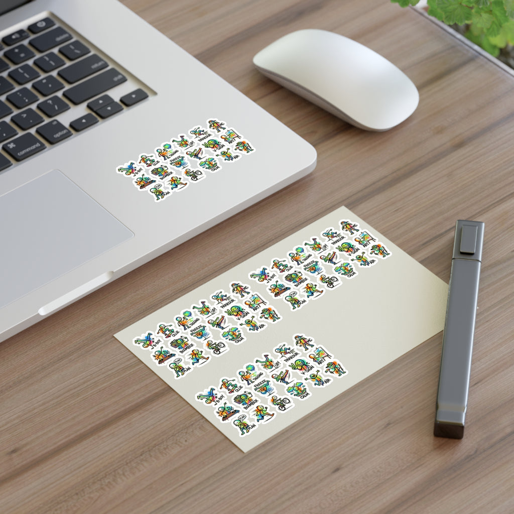 Mini Activity character stickers on paper: die-cut workout and activity character icons