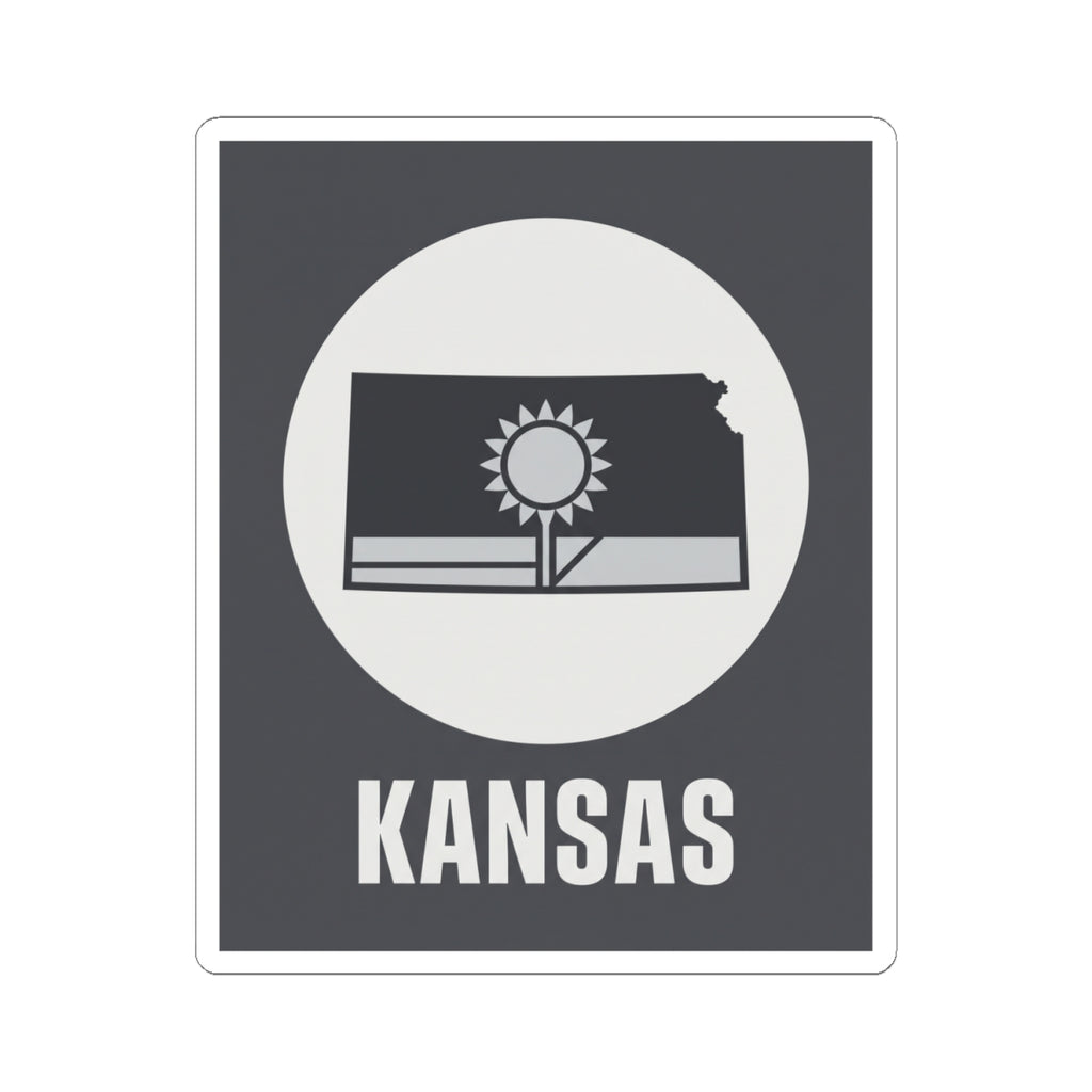 Kansas state sticker with sunflower icon and KANSAS text, white kiss-cut border