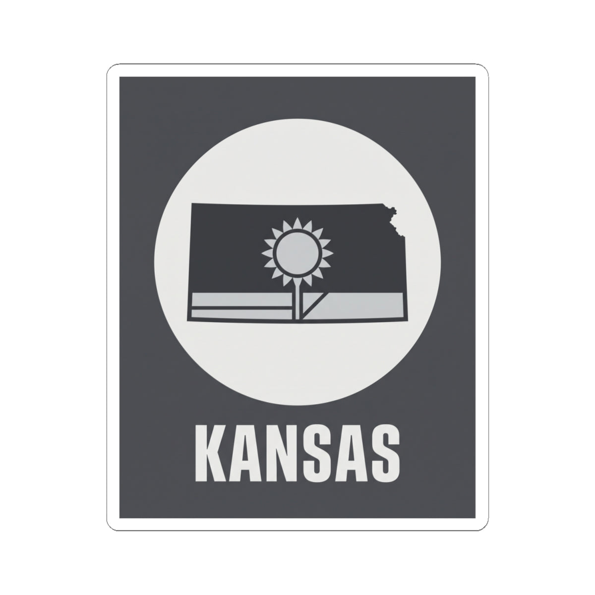 Kansas state sticker with sunflower icon and KANSAS text, white kiss-cut border