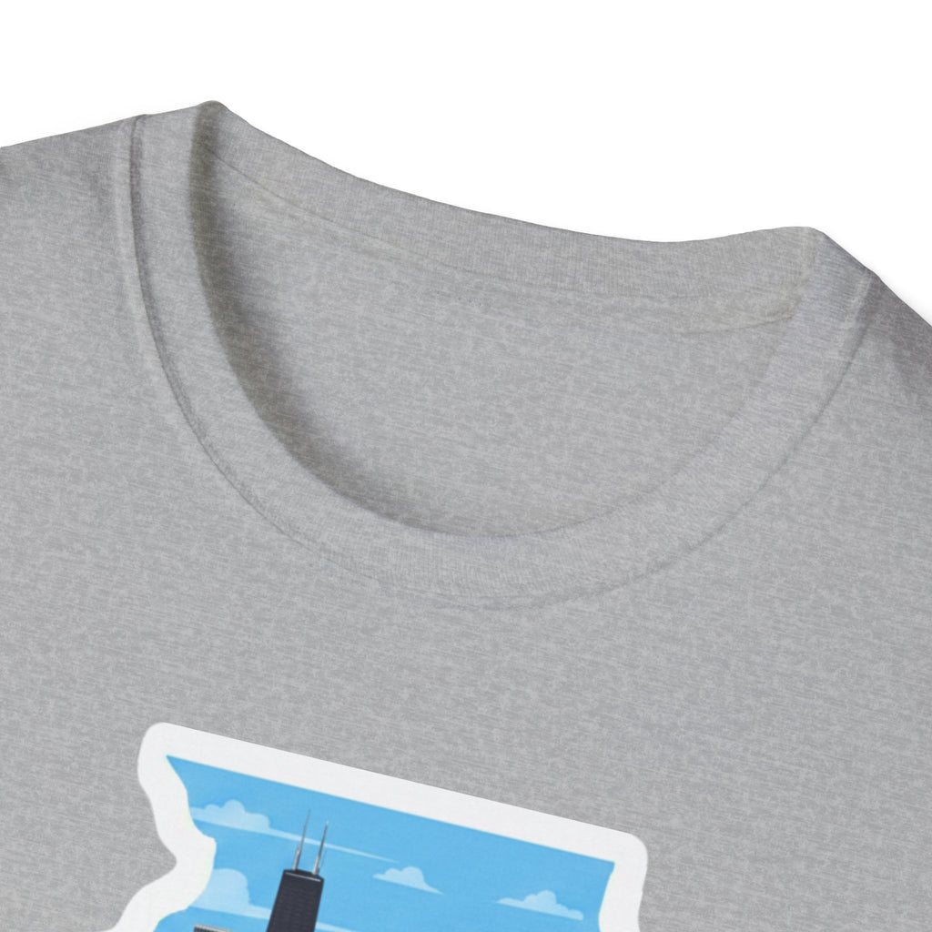 Sport Grey crewneck T-shirt with upper edge of Illinois map skyline design