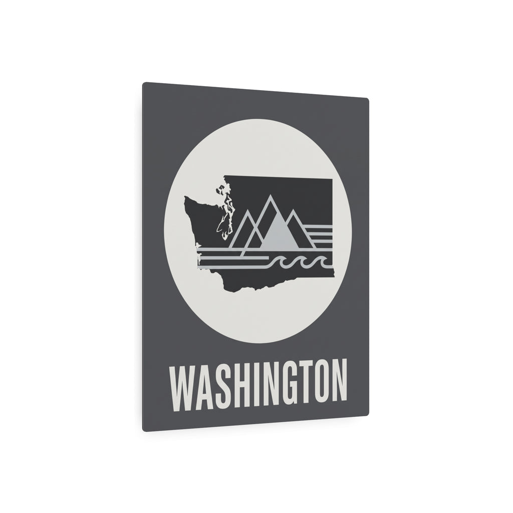 Washington metal wall art sign: dark gray square with white circle graphic and 'WASHINGTON' lettering