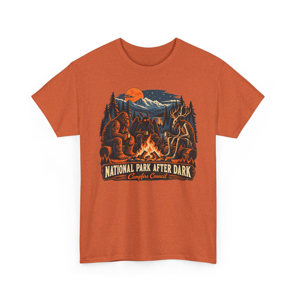 National Park After Dark Campfire Concert T-Shirt, Bear and Elk Mountain Camping Shirt for Men and Women, Hiking Gift Tee