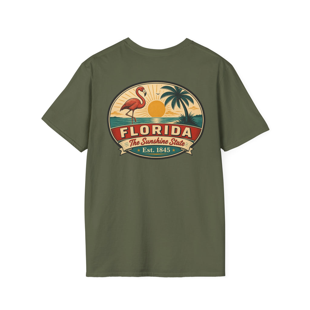 Olive green T-shirt with Florida badge graphic on chest