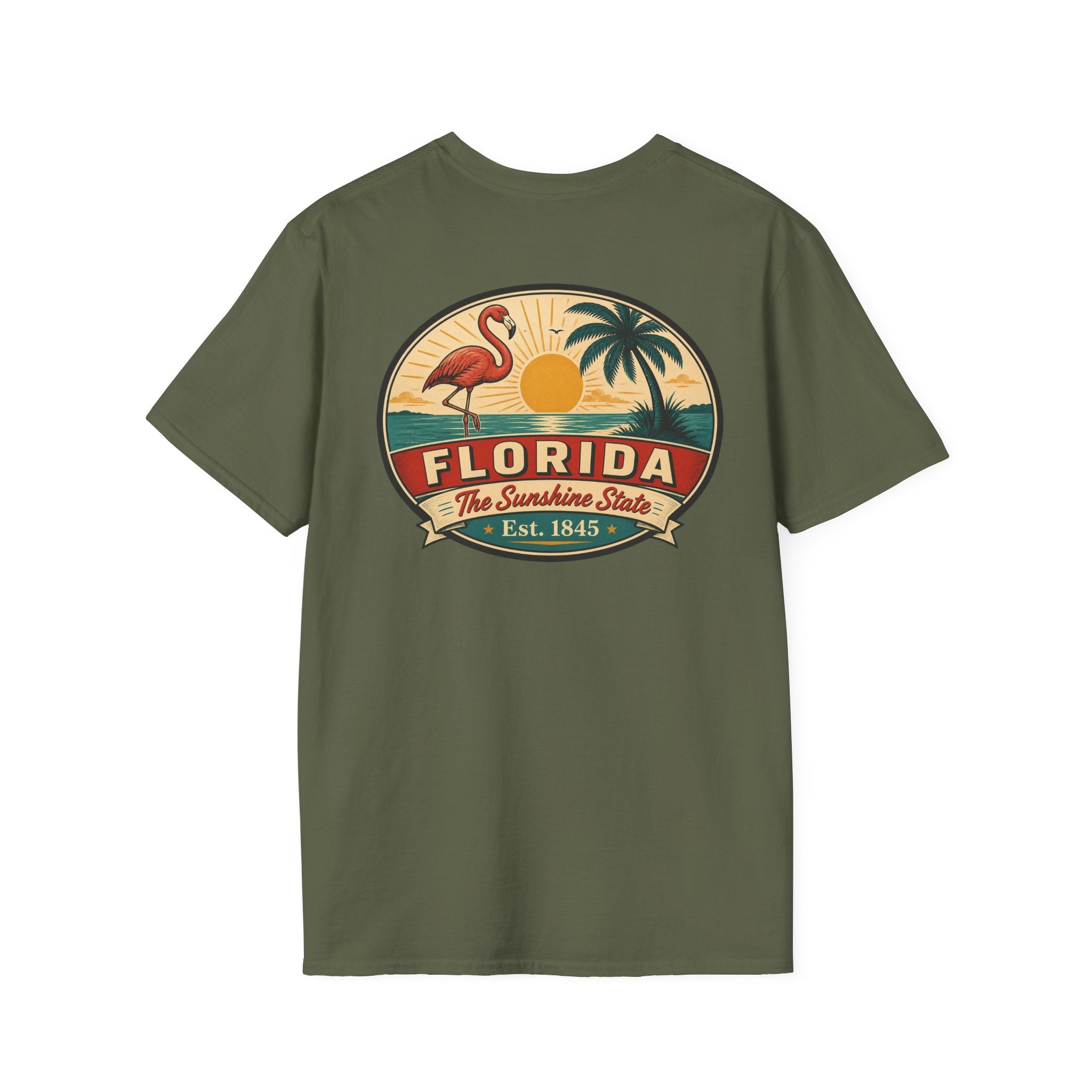 Olive green T-shirt with Florida badge graphic on chest