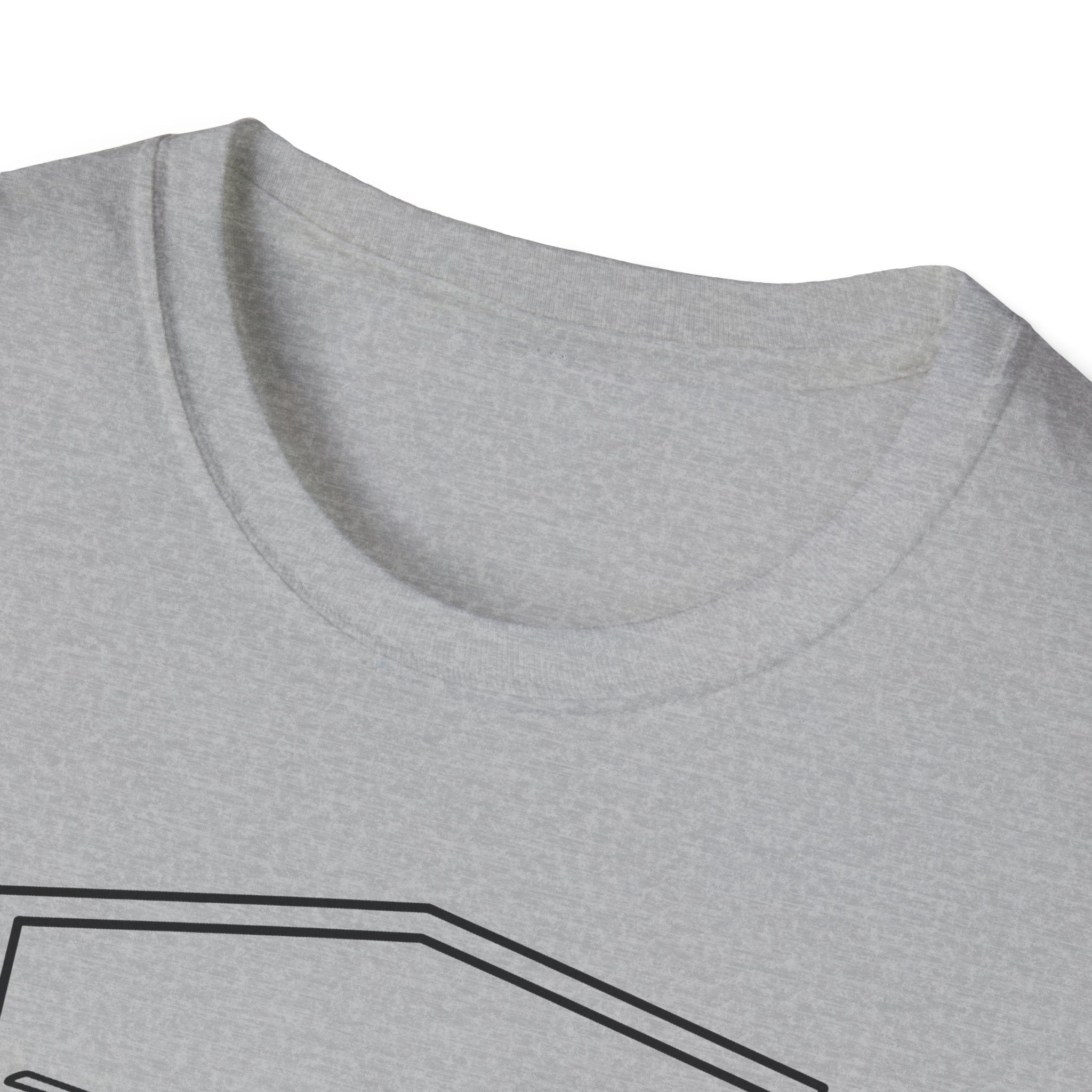 Heather gray crew-neck T-shirt with partial dark graphic lines on chest