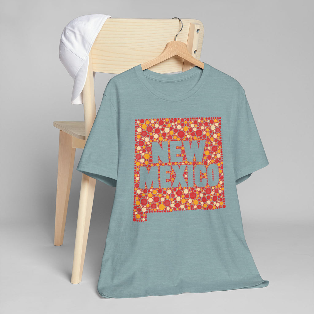 Teal crew-neck T-shirt with red and yellow "NEW MEXICO" graphic