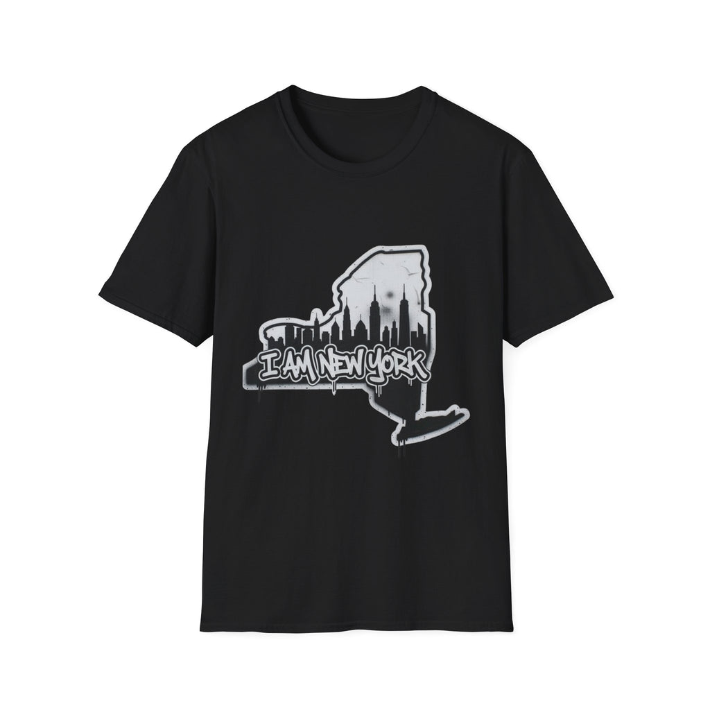 I AM NEW YORK Graffiti T-shirt in Black with skyline map graphic on chest