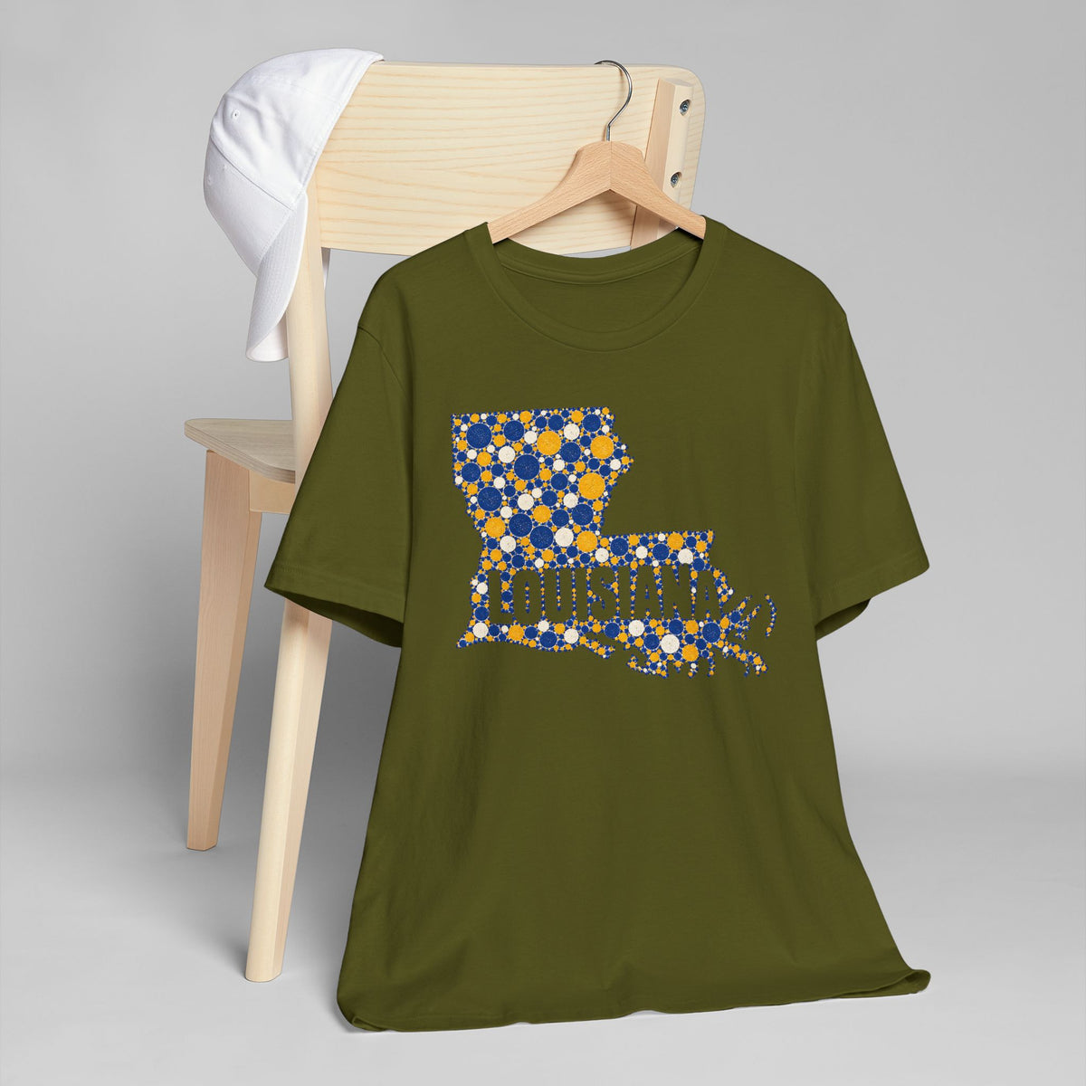 Louisiana State Shape Floral T-Shirt | Blue and Gold Louisiana Outline Graphic Tee