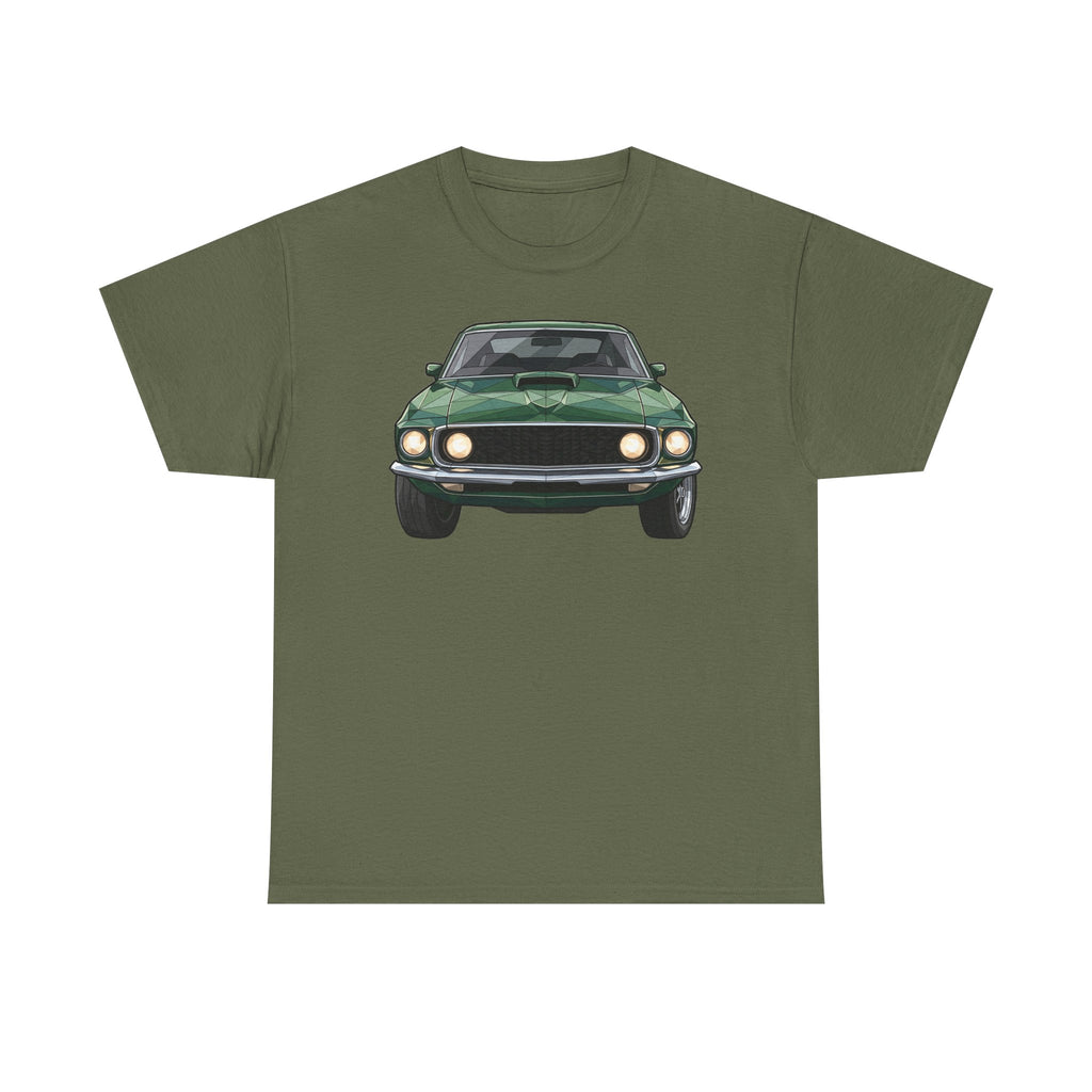 Forest green t-shirt with vintage green classic muscle car front graphic