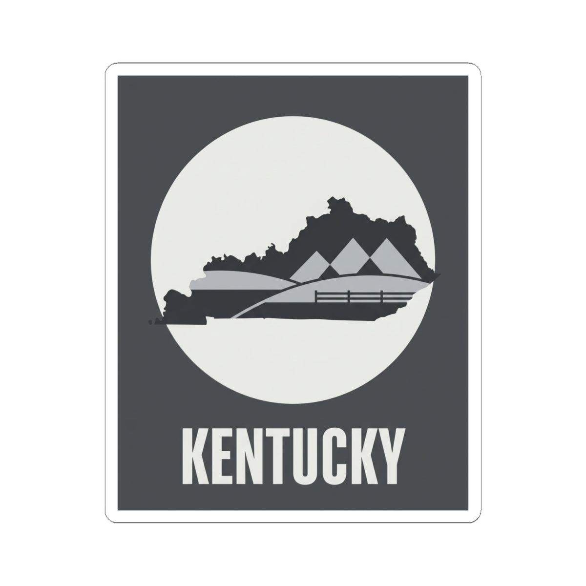 Vinyl Kentucky silhouette sticker with bridge design inside a circle and KENTUCKY lettering