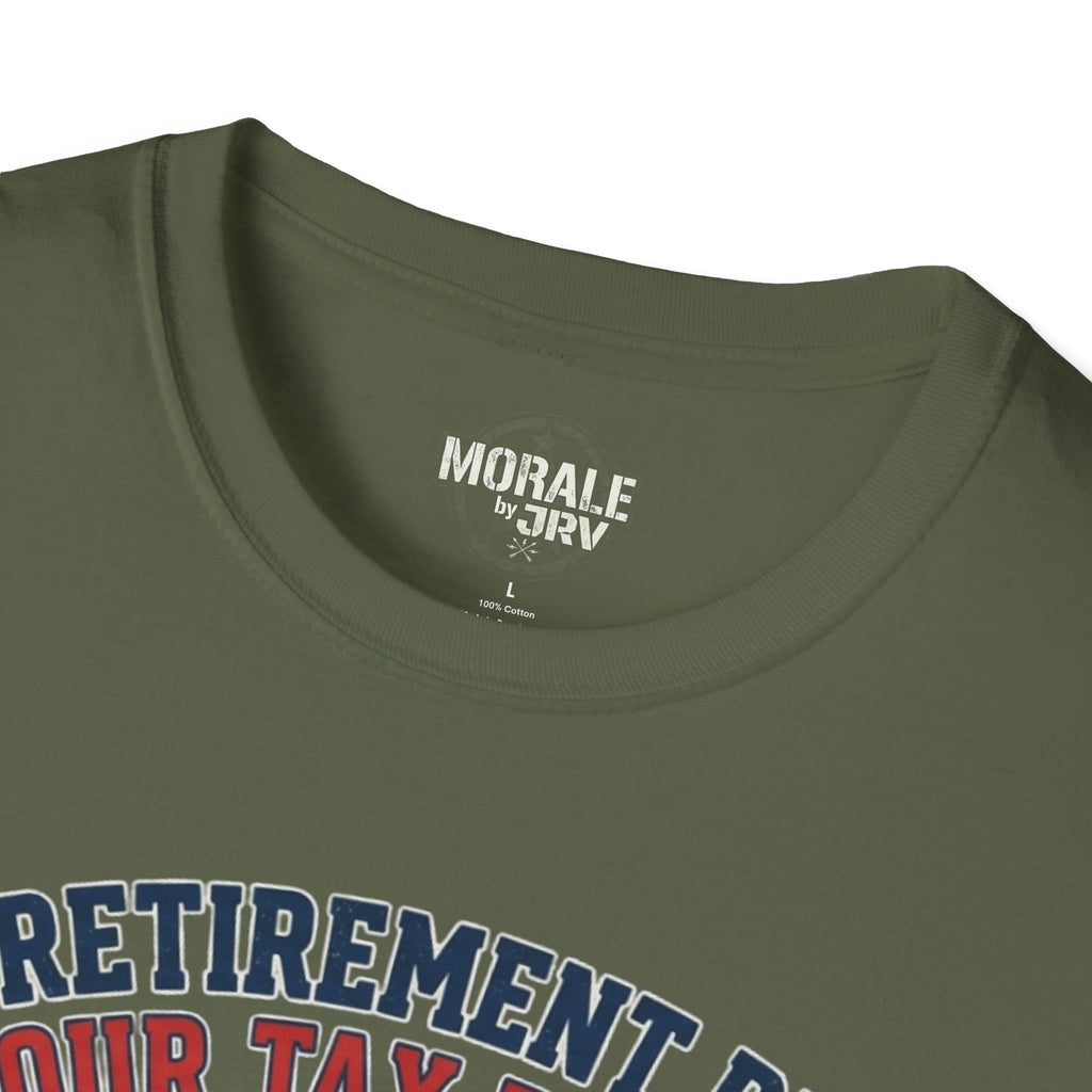 Military Green T-shirt neckline with “Morale by TRIV” label