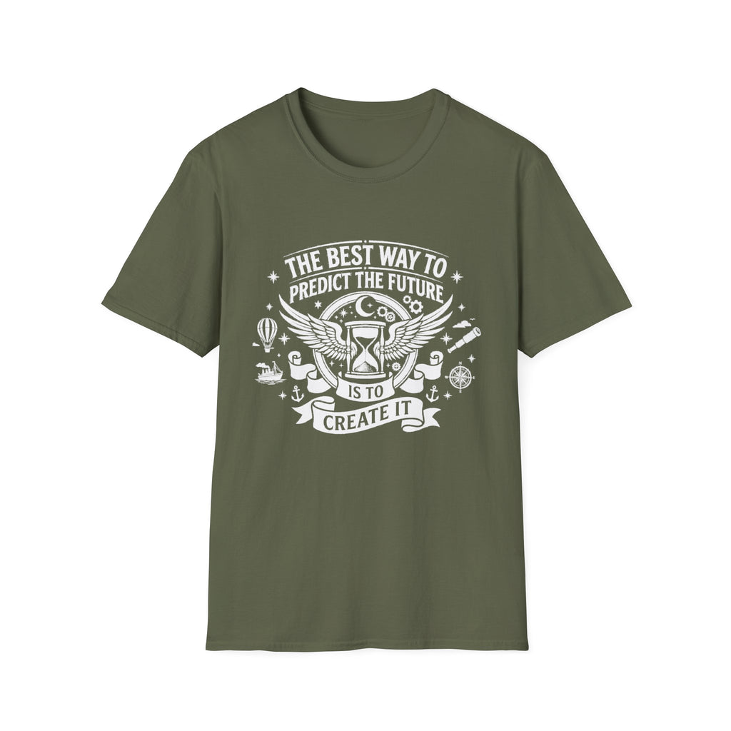 Military Green T-shirt with 'Create It' winged quote graphic on front