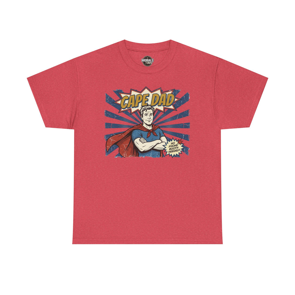 Cape Dad T‑shirt, heather red, retro comic superhero graphic