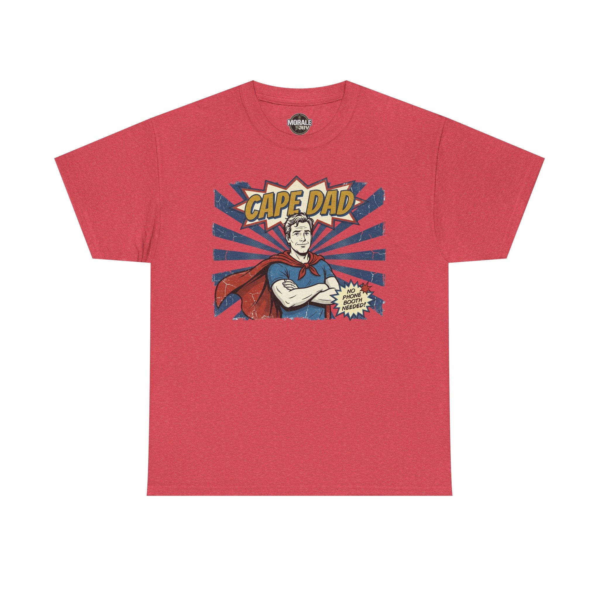 Cape Dad T‑shirt, heather red, retro comic superhero graphic