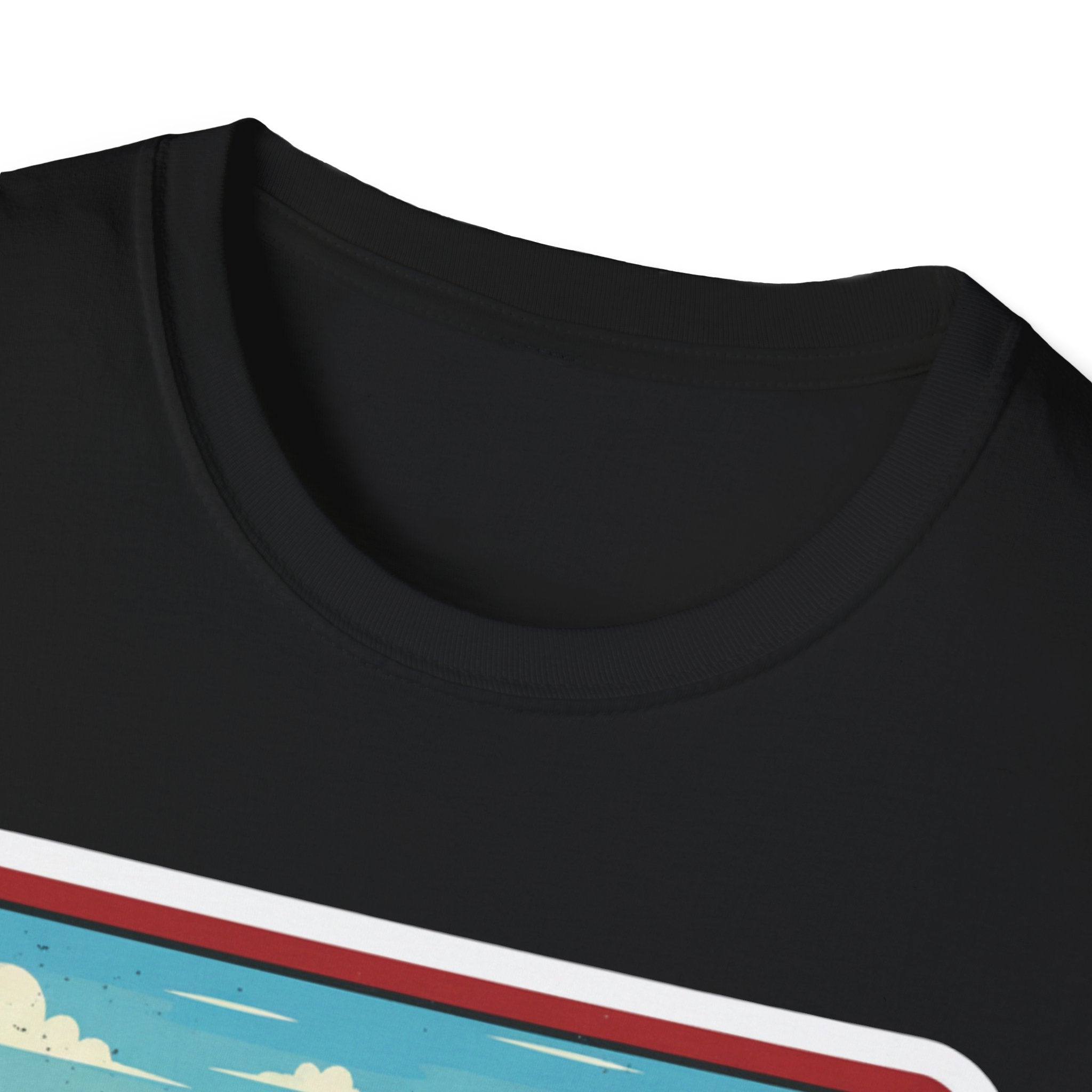 I Am Arkansas T-shirt neckline close-up, black crew neck trim