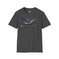 DEATH FROM ABOVE C-130 T-shirt, dark heather gray, front airplane graphic with flag