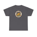Charcoal crew neck T-shirt with Peace Quiet Caffeine Zen Mode circular emblem