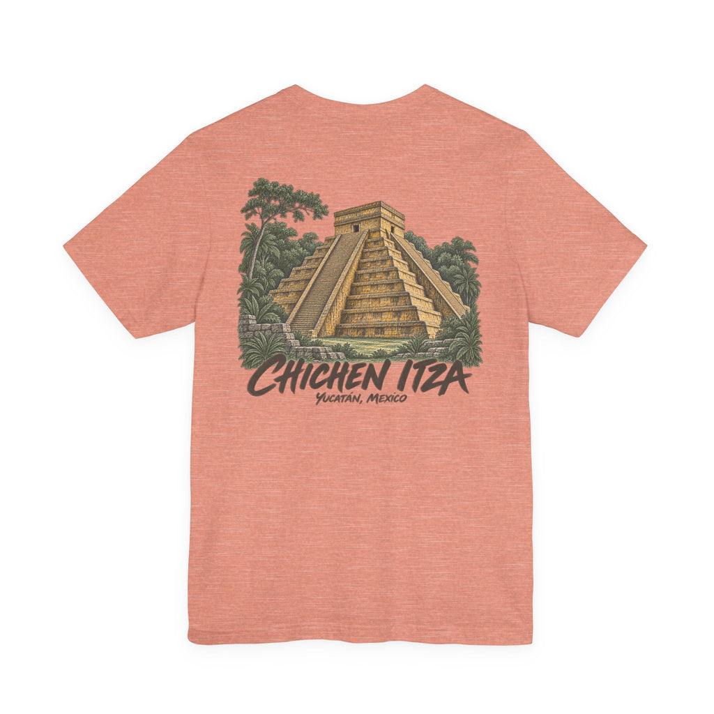Rust orange crew-neck T-shirt with Chichen Itza vintage graphic