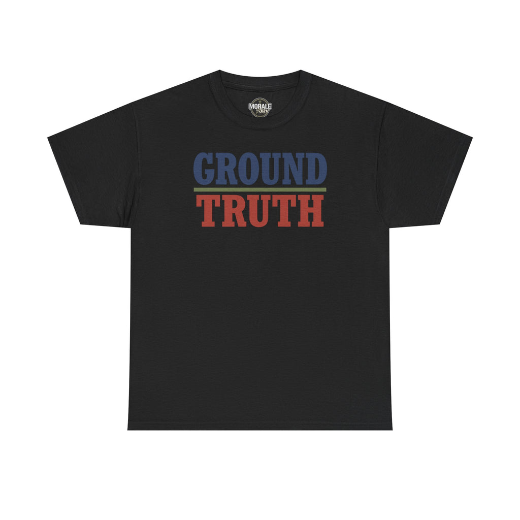 Black crew-neck T-shirt with 'GROUND TRUTH' graphic print on chest