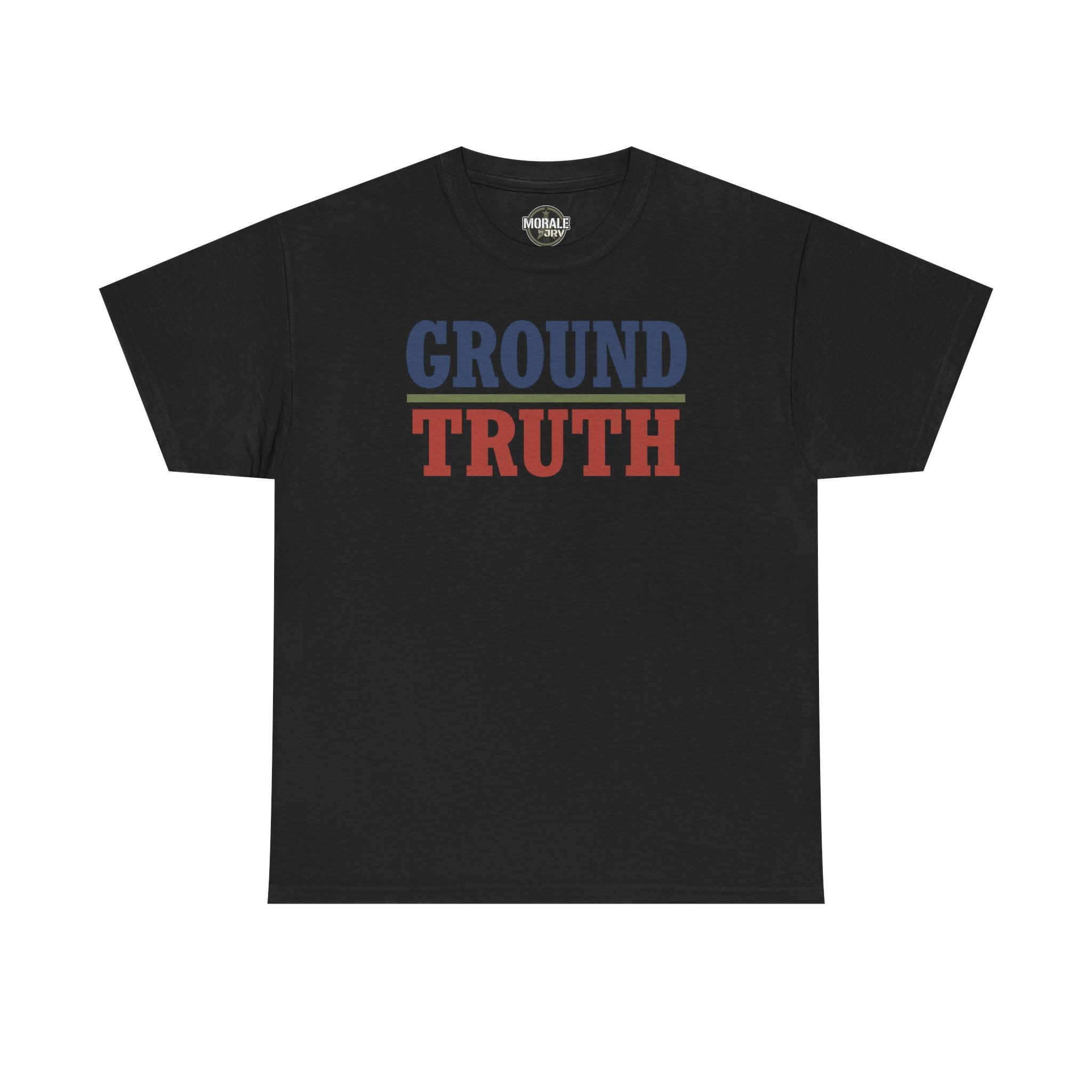 Black crew-neck T-shirt with 'GROUND TRUTH' graphic print on chest