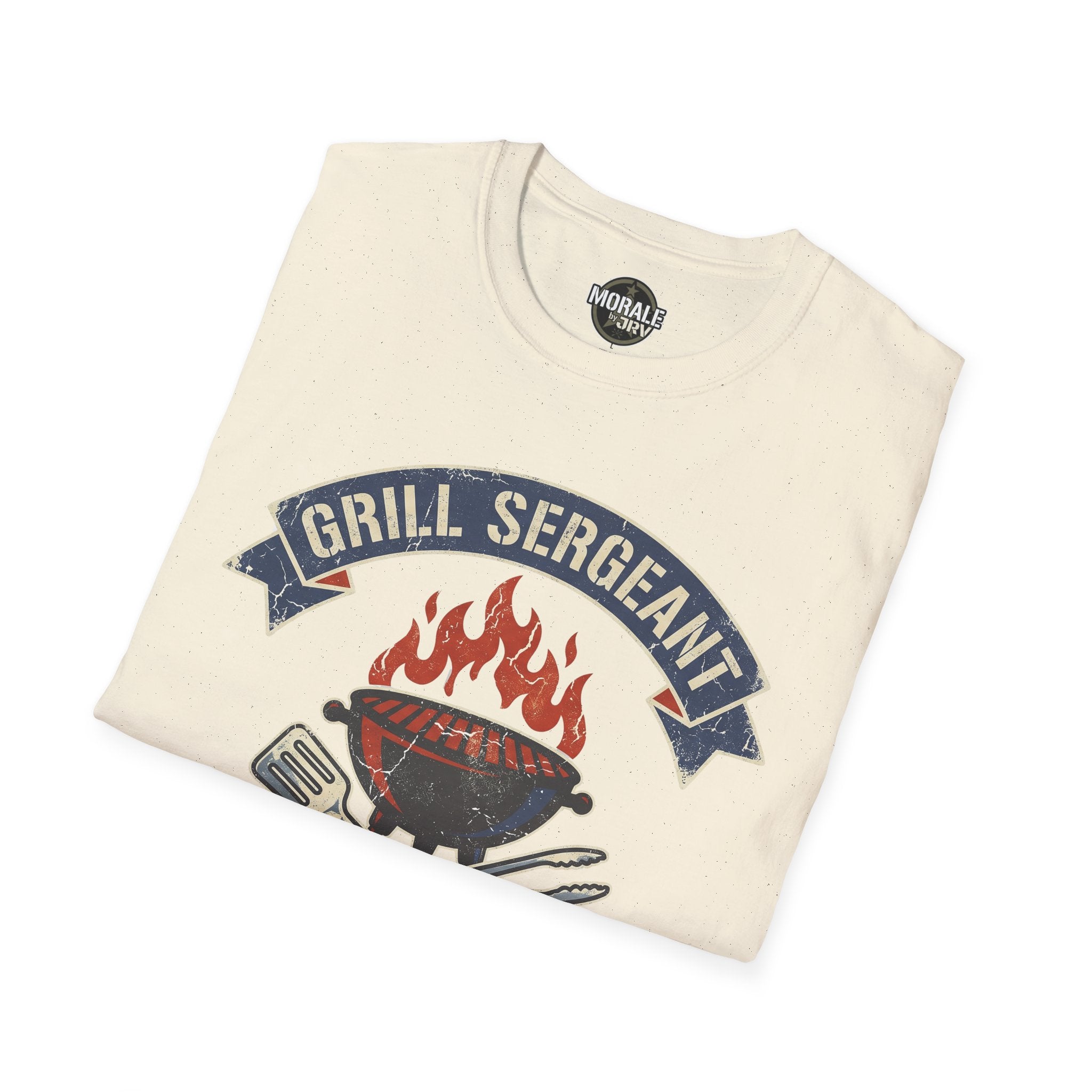 Natural/cream Grill Sergeant T-shirt with BBQ flame 'GRILL SERGEANT' crest