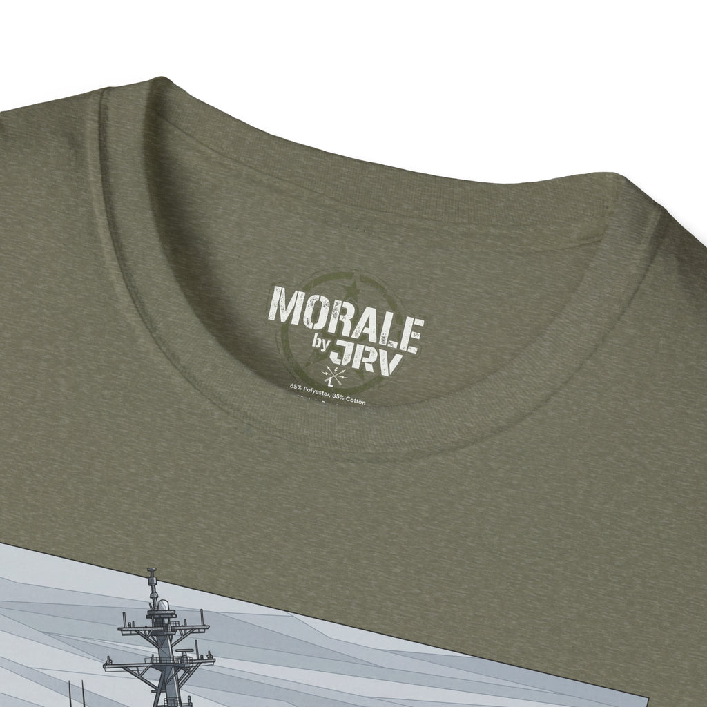 Military green T-shirt neckline with small chest logo print