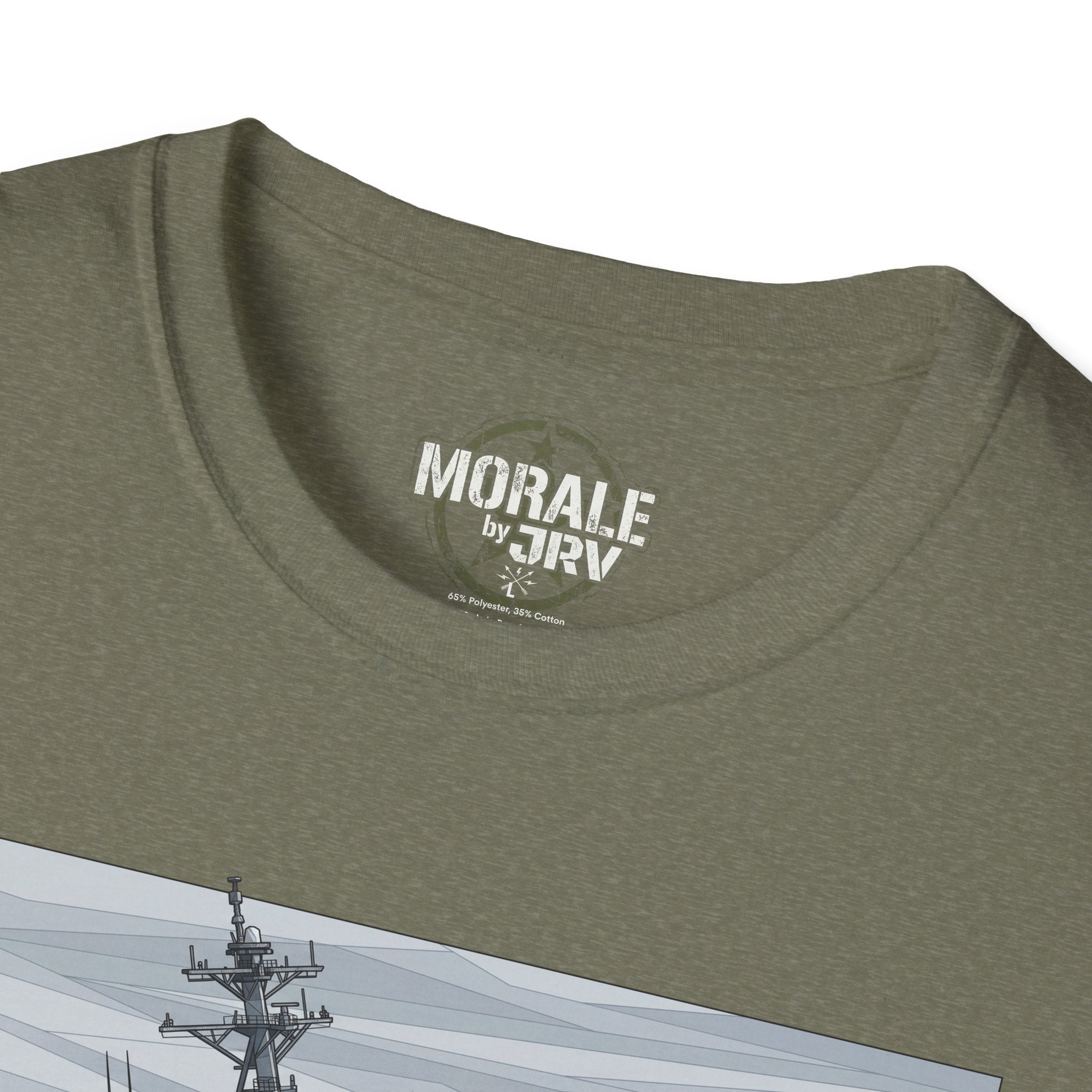 Military green T-shirt neckline with small chest logo print