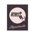 Massachusetts state silhouette vinyl decal sticker with 'Massachusetts' lettering and border