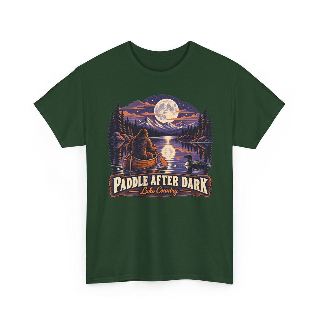 Paddle After Dark Canoe T-Shirt, Moonlit Lake Night Paddling Shirt for Men and Women, Vintage Canoeing Gift Tee
