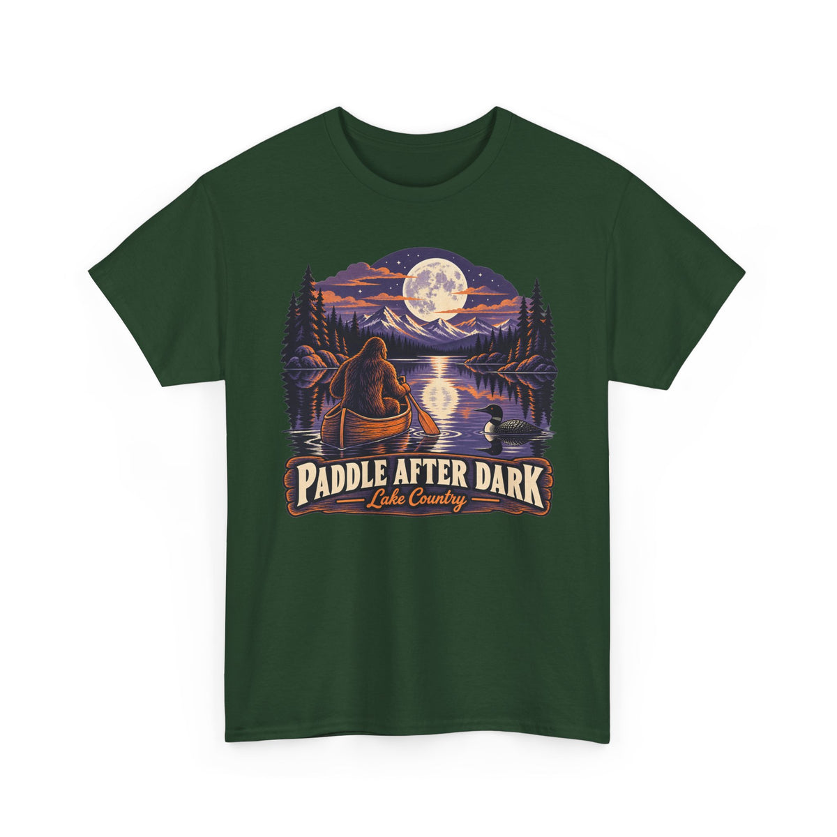 Paddle After Dark Canoe T-Shirt, Moonlit Lake Night Paddling Shirt for Men and Women, Vintage Canoeing Gift Tee