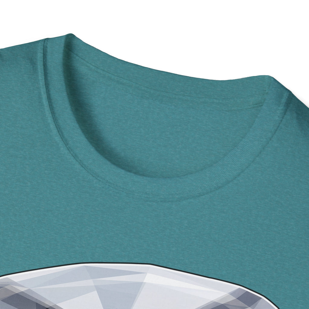 Teal heather rescue helicopter T-shirt neckline and fabric texture close-up