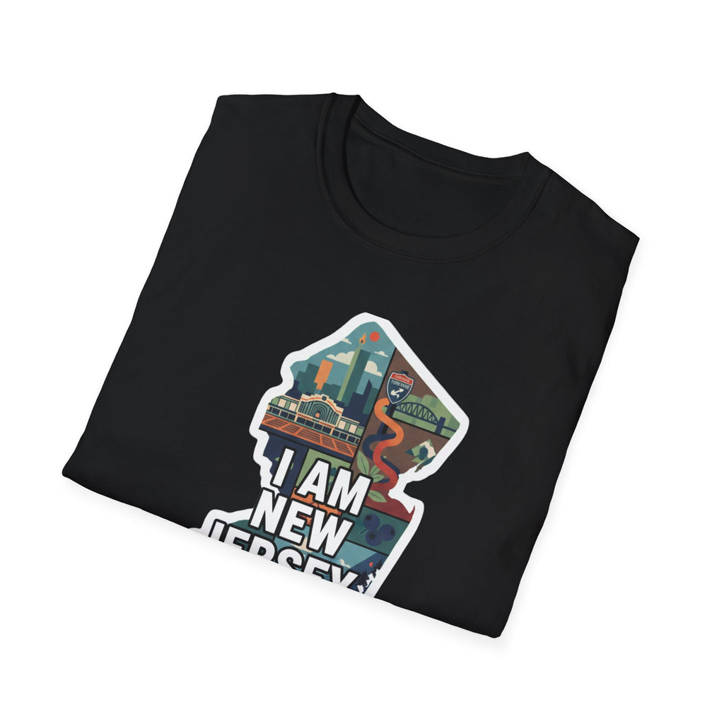New Jersey map T-shirt, black crew-neck with layered New Jersey graphic print