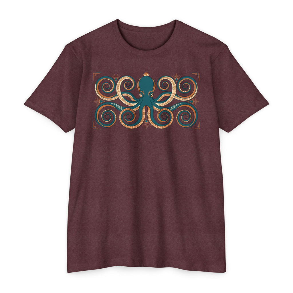 Octopus swirl graphic T-shirt, short-sleeve crew neck in dark brown