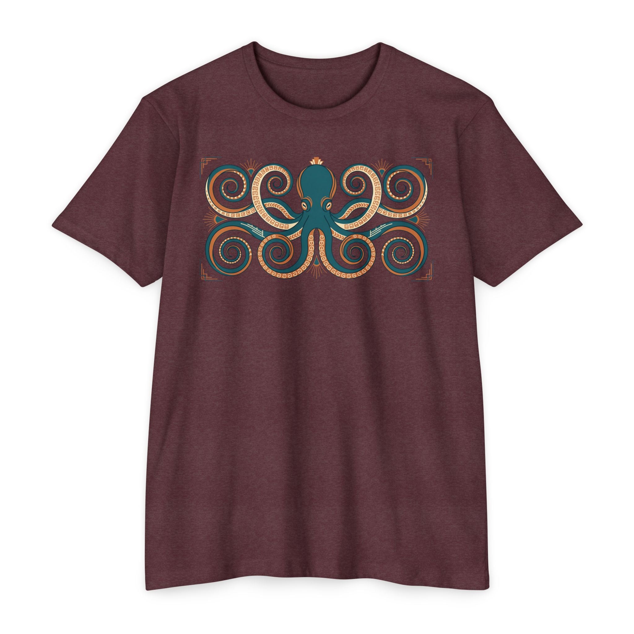 Octopus swirl graphic T-shirt, short-sleeve crew neck in dark brown
