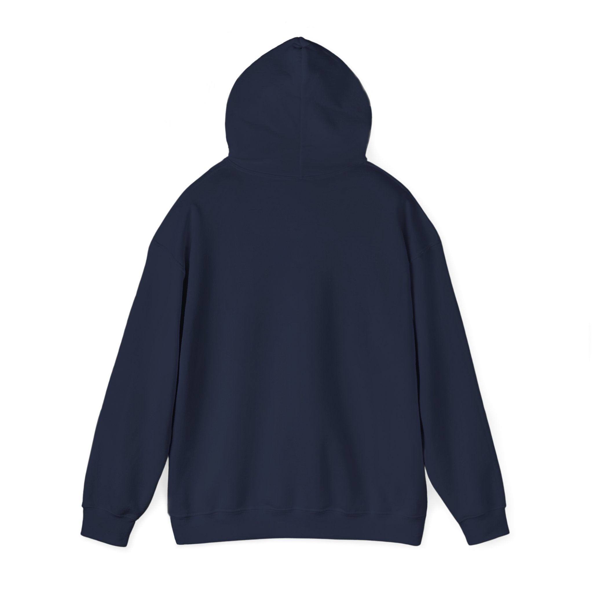 Navy pullover hoodie with adjustable hood and long sleeves, no visible graphic